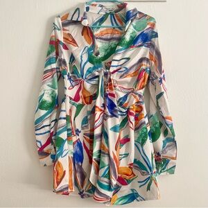 Tropical Resort Satin Romper - Ivory/combo (size small)